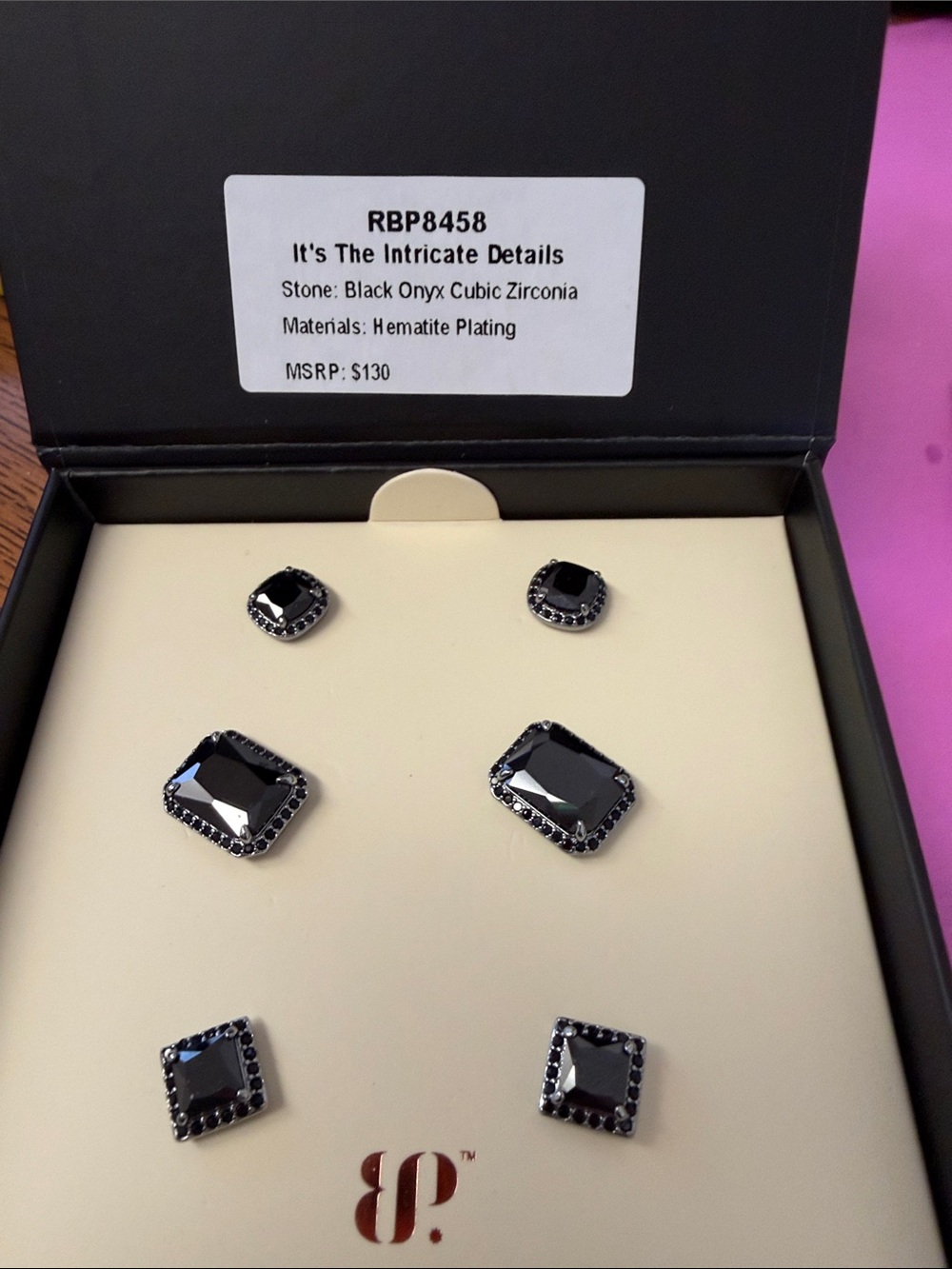 Bomb Party Black Onyx Hematite-Plated Cuff Link Set for Men